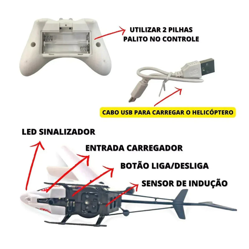 Mini Helicóptero de Controle Remoto - Luzes LED